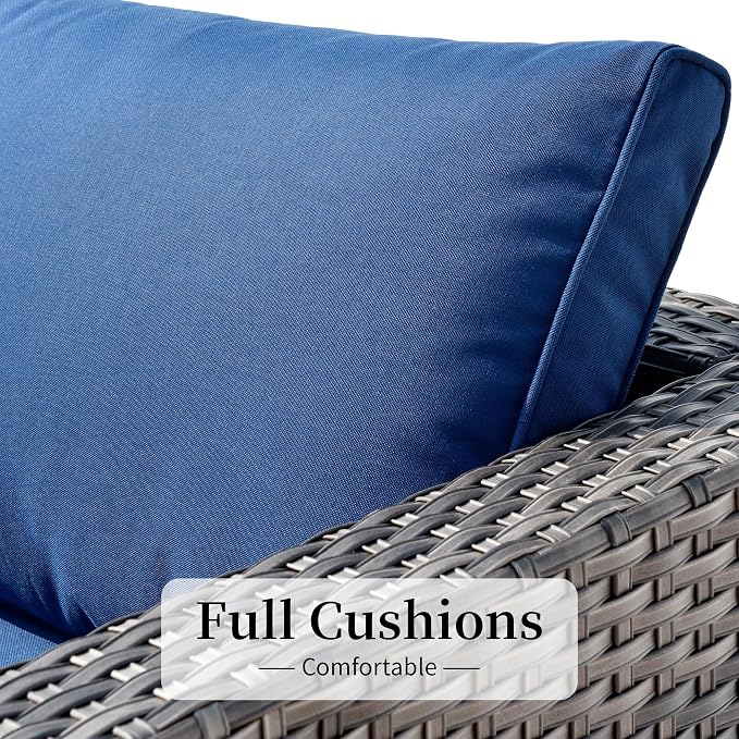 HOOOWOOO 8 Piece Patio Sectional Furniture Set with Fire Pit Table,Modern Wicker Outdoor Conversation Sofa Sets,Weather Resistant Modular L Shaped Outside Couch Set(Navy Blue)