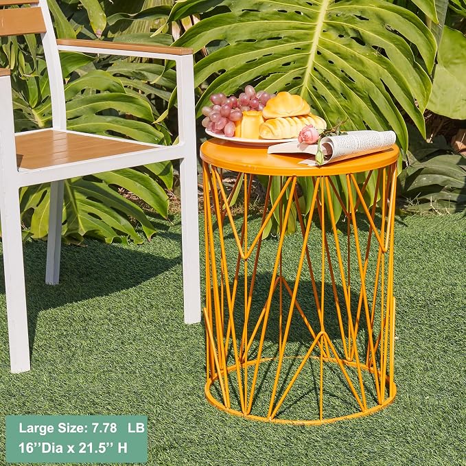 Y&M Outdoor Side Tables, Set of 3 Metal Stacking Patio Side Tables for Outside, Round Indoor End Tables, Coffee Accent Poolside Tables for Patio Garden Balcony, Orange