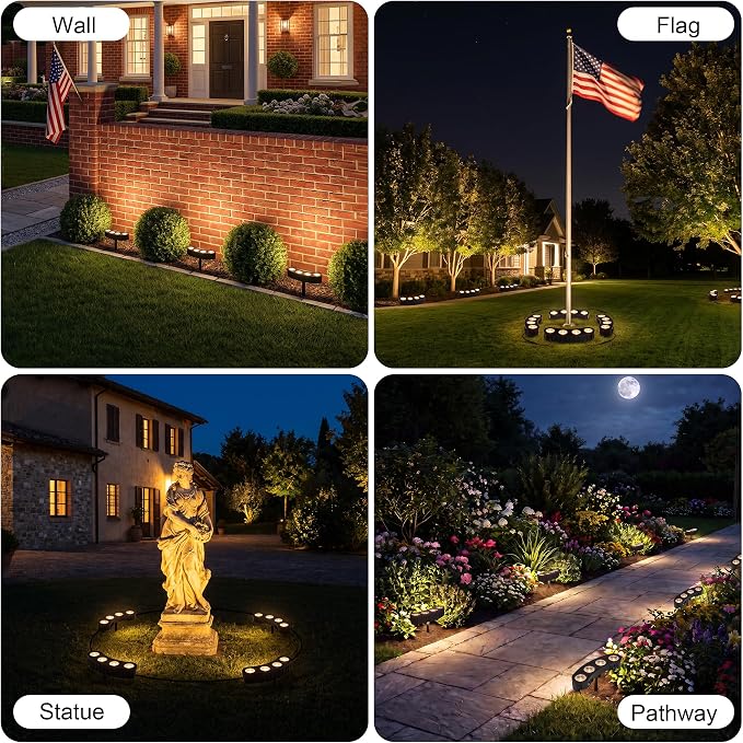 Sublume Solar Tree Lights, Upgraded Solar Spot Lights Outdoor, Warm White | 8.3*7.2in Large Solar Panel with USB Port, 16 COB LED, 33FT Cable, IP65 Waterproof, 4000Mah Uplights for PalmTree, Flag Pole