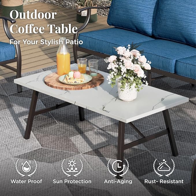 MIXPATIO Patio Furniture Set 6 pcs, Outdoor Patio Furniture, 1 X 3-Seat Sofa, 4 X Single Chairs, 1 X Coffee Table and 5.75" Extra Thick Cushion, Patio Conversation Set,Gemstone Blue