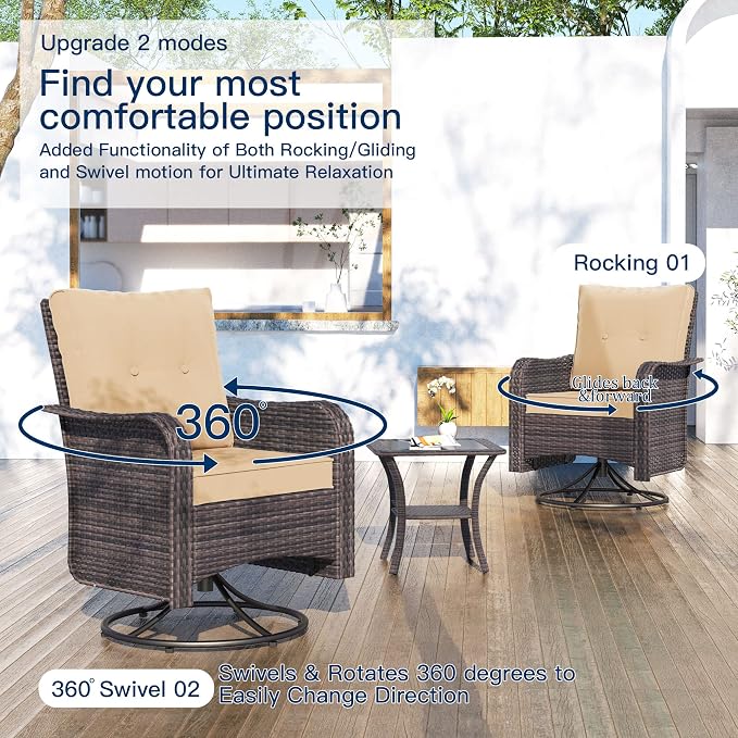 Kullavik 13PCS Outdoor Patio Furniture Set,PE Wicker Rattan Sectional Sofa Patio Conversation Sets with 43" 55000BTU Gas Propane Fire Pit Table,Swivel Rocking Chairs Set,Sand