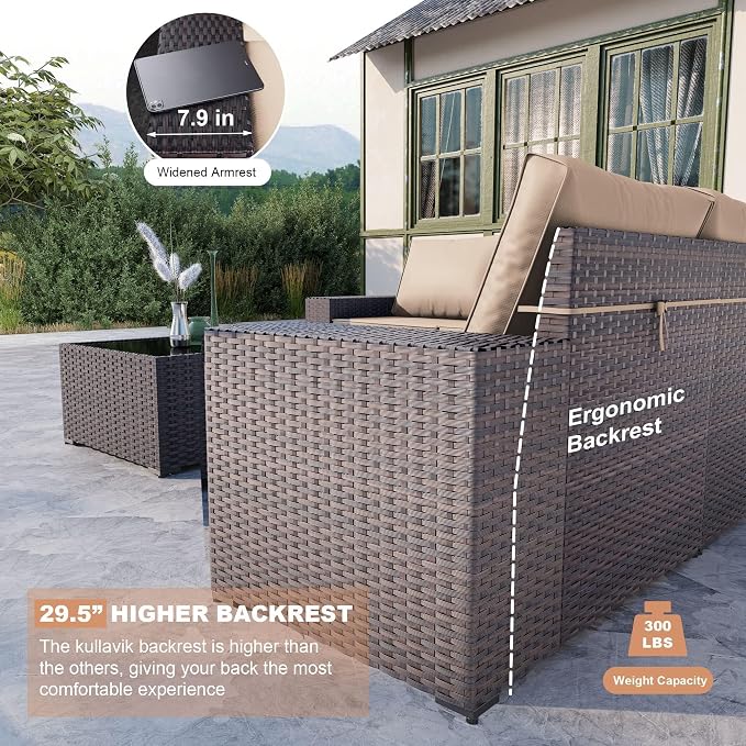 Kullavik 12PCS Outdoor Patio Furniture Set PE Wicker Rattan Sectional Sofa Patio Conversation Sets,Sand