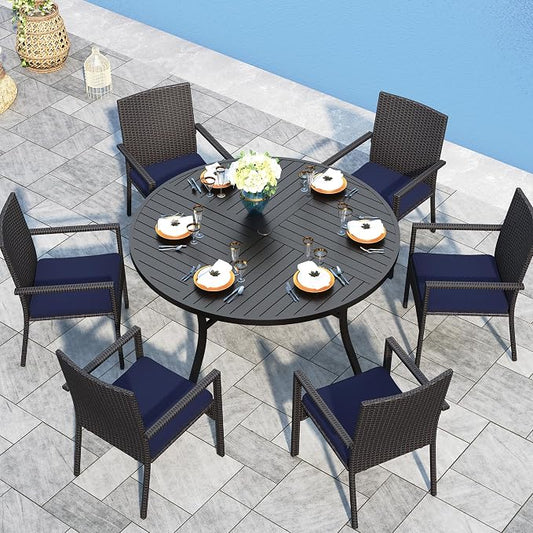 Sophia & William 7-Piece Patio Dining Set, Round Table, PE Wicker Chairs | All Weather Patio Table and Chairs Set for 6, Perfect for backyard, deck, porch