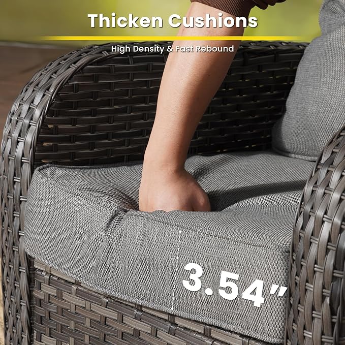 5 Pieces Outdoor Patio Furniture Set with Coffee Table, All Weather Wicker Patio Conversation Sets with Rocking Chairs, Balcony Furniture Sets for Backyard, Garden, Poolside, Dark Grey