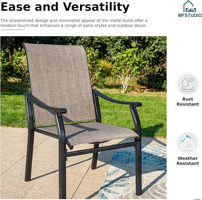 MFSTUDIO Patio Table and Chairs Set, 7 PCS Outdoor Dining Set with 6 Patio Dining Chair and 1 Heavy Duty Metal 59" Table for 6, All Weather Resistant Patio Furniture, Grey