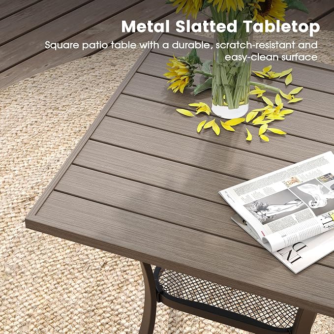 DIFY 3 Piece Outdoor Dining Set for 2, Patio Furniture Set with Padded Textilene Swivel Patio Chairs and 27.6" Small Square Metal Dining Table, Grey Fabric & Grey Wood-Like Tabletop
