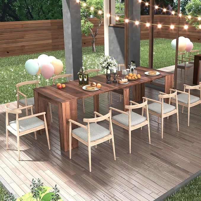 20.08" - 118.50" Extendable Dining Room Table, Modern Extra Long Folding Dining Tables, Outdoor Patio Furniture Set for 2-10 People, Adjustable Kitchen Dinner Table, Walnut