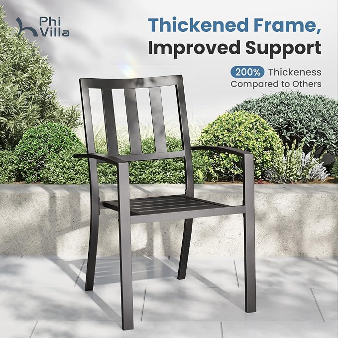 PHI VILLA 7pcs Outdoor Table and Chairs,60” Rectangular w/Umbrella Hole | Outdoor Dining Set for 6 for Patio, Deck, Yard, Garden