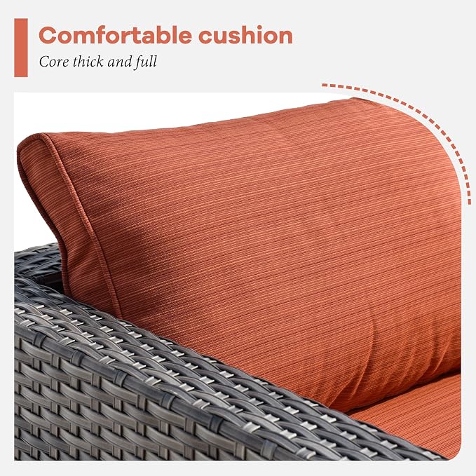 HOOOWOOO 8 Piece Patio Sectional Furniture Set with Swivel Rocking Chairs,Modern Wicker Outdoor Conversation Sofa Sets,Weather Resistant Modular L Shaped Outside Couch Set(Orange Red)
