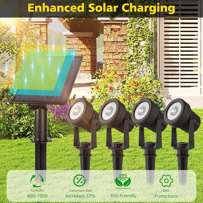T-SUN Solar Spotlights Outdoor 4-in-1 IP65 Waterproof Solar Landscape Spotlights, Auto ON/Off Solar Lights for Garden, Yard, Driveway, Pool Area(White)