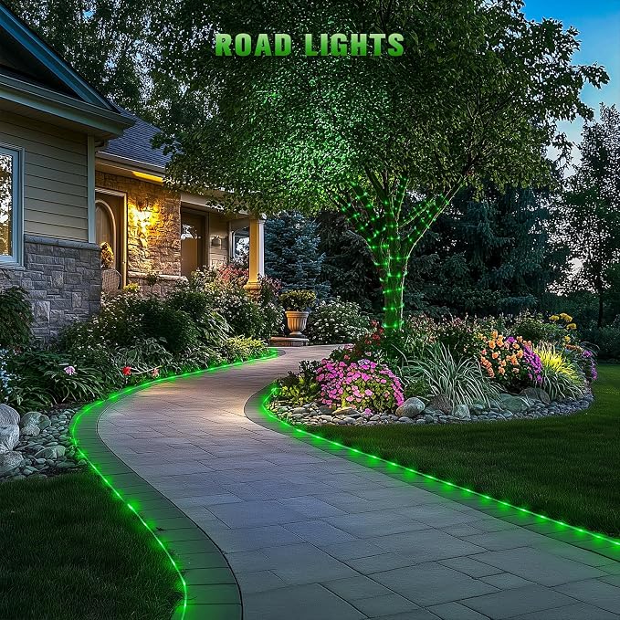 JMEXSUSS 2 * 200 LED Green Solar Halloween Lights | 66ft IP 65 Waterproof Solar Rope Lights Outdoor, 8 Modes Christmas Lights for Camp Trampoline Ladder Slide Tent