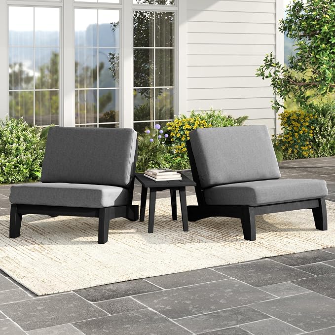 Pia Ricoo 3 Piece Patio Bistro Set with Patio Chairs and Table, Heavy Duty Wood Patio Furniture Set, All-Weather Outdoor Chairs for Balcony, Deck, Poolside, Porch - Gray/Dark