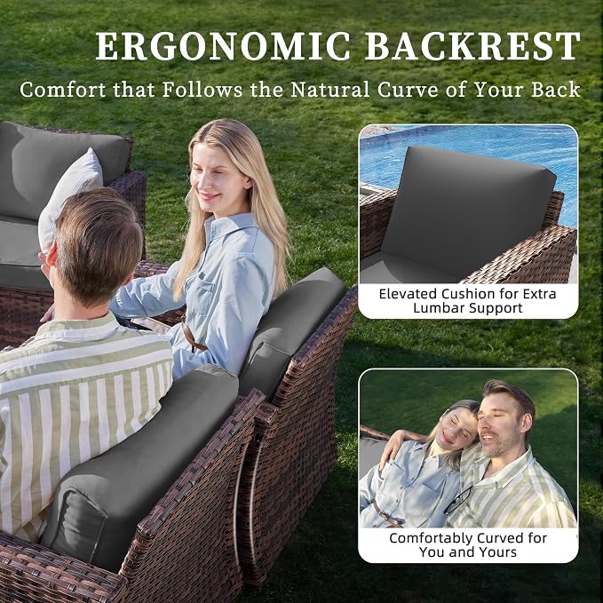 UDPATIO Patio Furniture Set, 6 Pieces Outdoor Conversation Sets with Rocking Swivel Chairs, Wicker Rattan Outdoor Sofa Set with Storage Table and Waterproof Covers for Backyard, Deck, Porch, Grey
