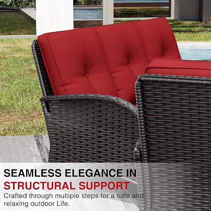 Joyside Wicker Patio Furniture Set, 7 Piece Outdoor Furniture Set with Thickened Cushions, High Back, Deep Seating, Wide Armrest, Outdoor Swivel Rocker Chairs for Porch, Deck