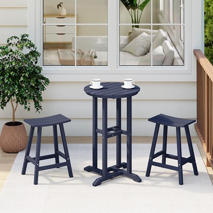 Costaelm Outdoor Bar Table, 37" Counter Height Round Patio Cocktail Bar Table, Patio Bar Table 3-Pieces Set Bistro Dining Table Pub Table forDeck, Backyard, Garden, Navy Blue