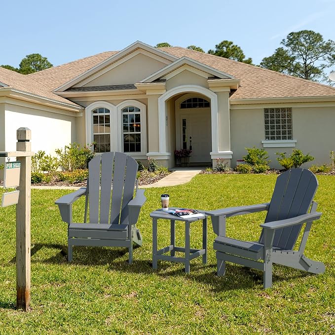TORVA Patio Adirondack Side Table, Outdoor End Tables All-Weather Resistant HDPE Humidity-Proof Long Time Use for Deck, Lawn,Garden, Porch, Backyard End Table（Gray Color-1 Tier）