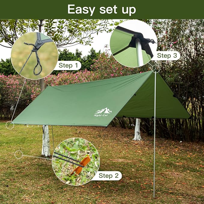 Night Cat Camping Tent Tarp Hammock Rain Fly Sunshade Shelter Tarp Waterproof Portable Lightweight for Outdoor Backpacking Hiking 12x10 ft