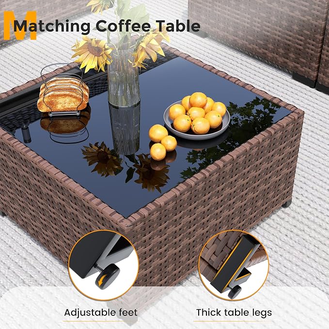 UDPATIO Furniture Set with Fire Pit Table, 8 Piece Sectional Sofas, All-Weather Wicker Conversation for Garden, Backyard, Khaki