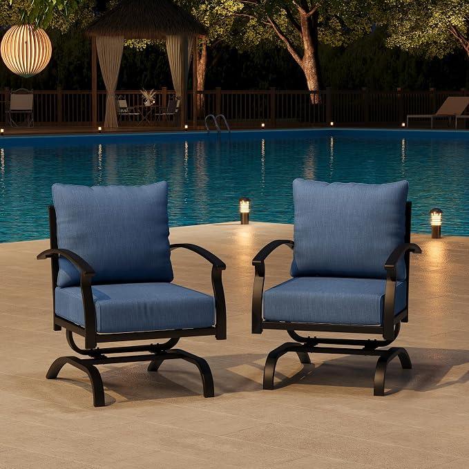 Metal Patio Furniture Set,2 Pieces Patio Sectional Outdoor Furniture Set with 2 Chairs,Patio Conversation Sets with 5.1" Thickened Cushions,Navy Blue