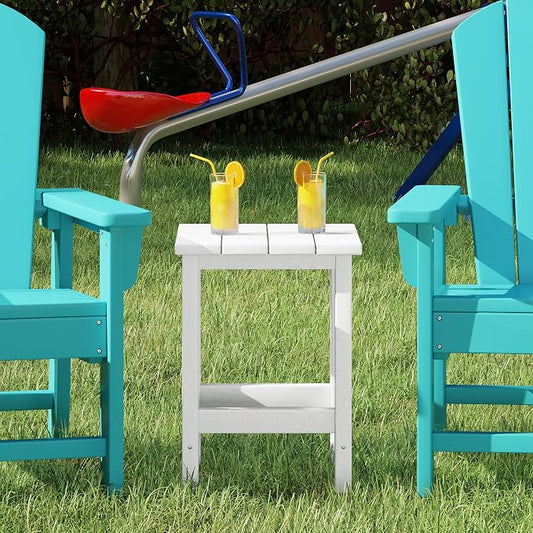 Costaelm Kids Outdoor End Table, Small Patio Table, Outdoor Side Table Porch Table Adirondack Patio Side Table for Outside, Pool, Porch, Garden, White