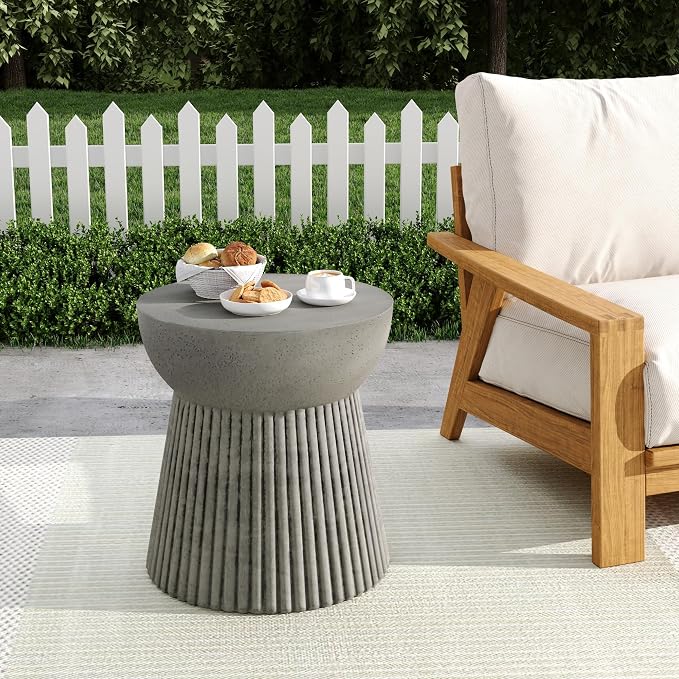 Outdoor Side Table Concrete End Table Faux Stone Side Tables Small Coffee Tables for Indoor Outdoor, Garden Stool Plant Stand for Porch, Backyard Patio,15"*15"*16.75"Dark Grey