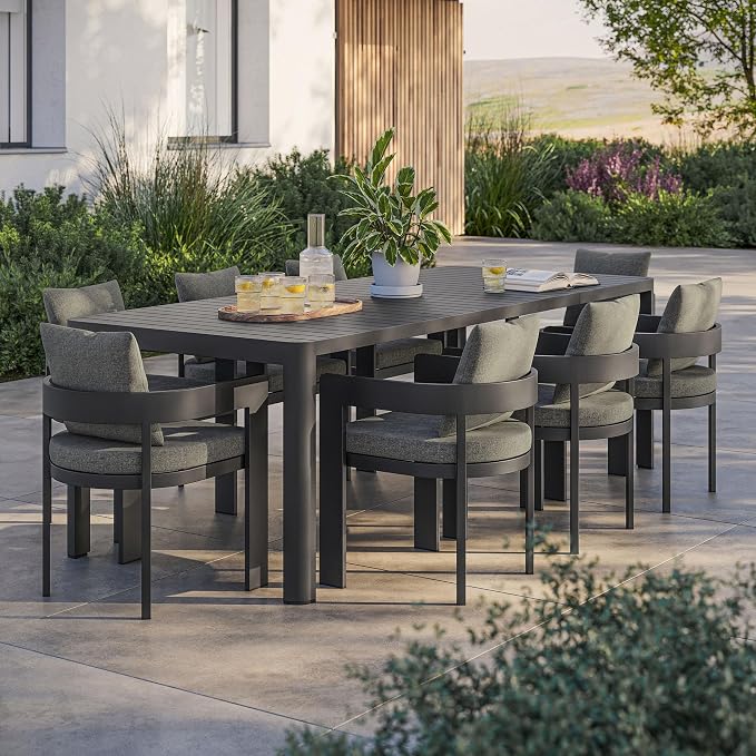 Modway Tahoe Aluminum 9-Piece Patio Dining Set in Gray Charcoal