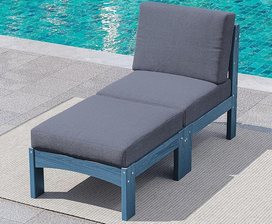 SERWALL 2 Pieces Patio Sofa Set, Durable HDPE Outdoor Lounge Sofa with Removable Cushions and Ottoman, Modern Modular Conversation Set for Porch or Balcony, Blue Frame with Khaki Cushion