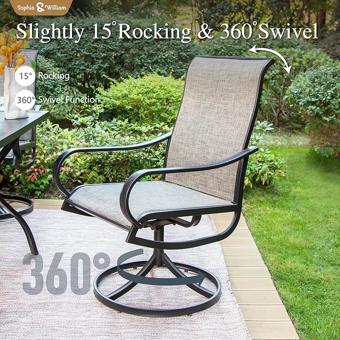 Sophia & William Patio Set with Umbrella Outdoor Dining Set for 6 with 13ft Umbrella Blue, 6 x Patio Chairs Brown, 1 Wood Like Outdoor Dining Table for Deck Lawn Garden (No Umbrella Base)
