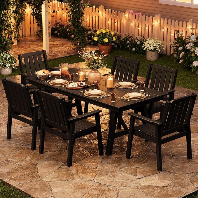 GarveeLife Outdoor Dining Chairs Set of 2, HDPE Patio Chairs 650LBS Capacity All-Weather Yard Armchair with Slatted Seat, 23.9" Wide Heavy Duty Modern Backyard Furniture for Garden, Poolside, Deck