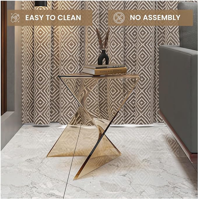 LeisureMod 15.75" Triangular Side Table, Stackable Plastic Accent End Table for Indoor & Outdoor Use, Weather-Resistant Modern Patio & Living Room Table, Set of 4, Amber (Transparent)