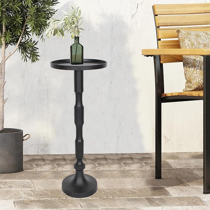 Outdoor/Indoor Side Table Aluminum 10 inch Top Diameter x 26 inch Height Patio Table Rustproof/Weather-Resistant Black