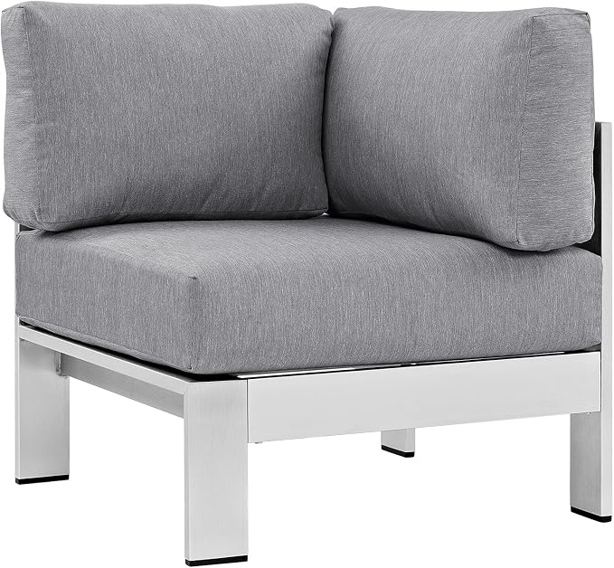 Modway Shore 7-Piece Aluminum Outdoor Patio Sectional Sofa Set in Silver Gray