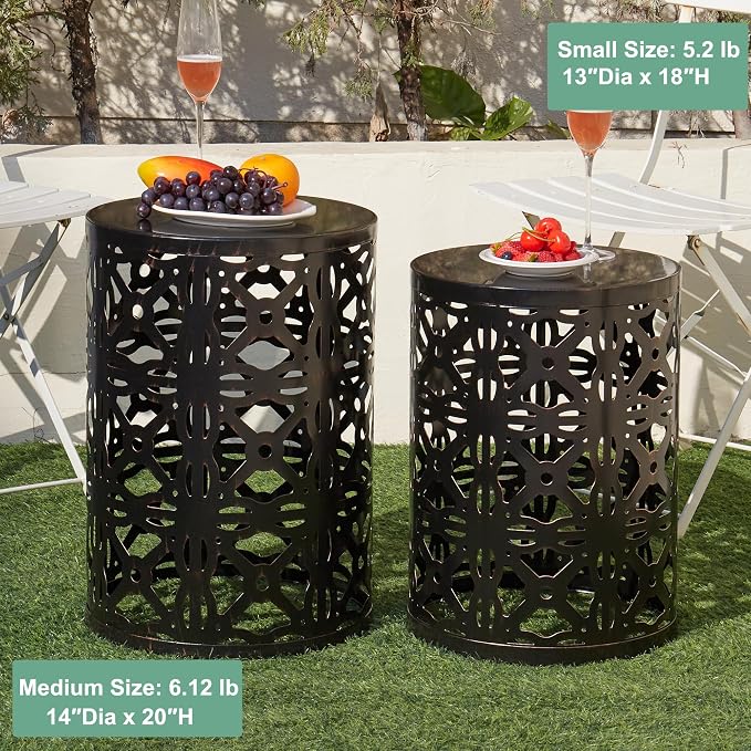 Y&M Set of 3 Metal Round Patio Side Tables, Multifunctional Coffee Table End Table for Indoor & Outdoor Garden Stool Modern Design - Black with Bronze