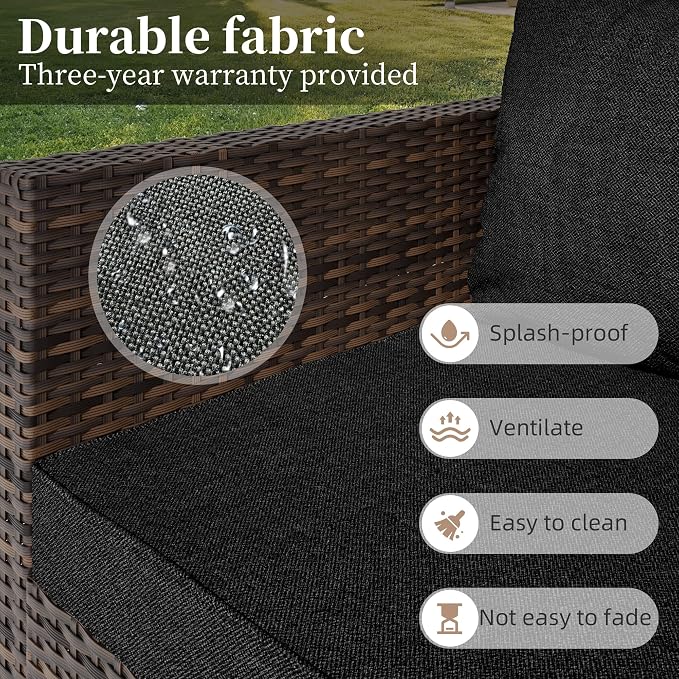 7 Pieces Patio Furniture Set - Outdoor Sectional Wicker Rattan Furniture, with Cushion and Glass Table, Patio Conversation Sets, for Porch, Poolside, Backyard, Outdoor Sofa Set