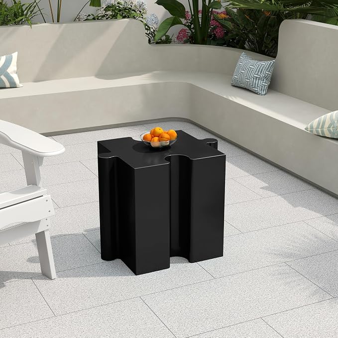 Christopher Knight Home Daton Interlocking Puzzle Outdoor Side Table, Lightweight Concrete Patio Coffee Table, Concave Edge MGO Modular End Table, Creative Set Up for Indoor&Outdoor Use, Black