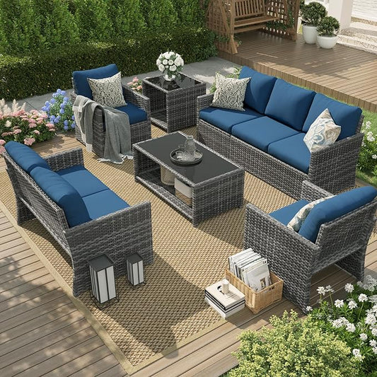 U-MAX Patio Furniture Set with Two Table, 7 PCS Outdoor Furniture for Garden