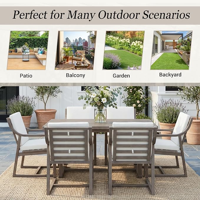 RUNNA Outdoor Dining Set 7-Piece Outdoor Dining Set Patio Table and Chairs Set Modern Outdoor Furniture Set for Patio, Backyard,Garden (Beige+Brown#31)