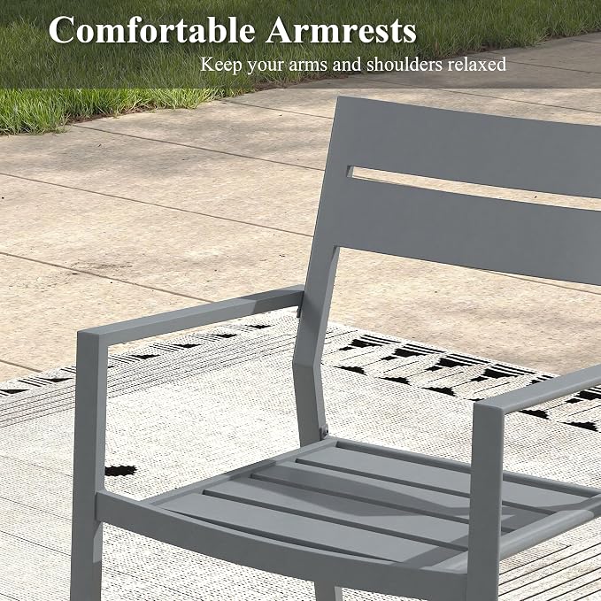 Patio Dining Set for 6, 47.2" Outdoor Dining Table and Chairs Set with Stackable Patio Chairs Outdoor Furniture for Garden Deck Backyard, Dark Grey Table and Grey Chairs