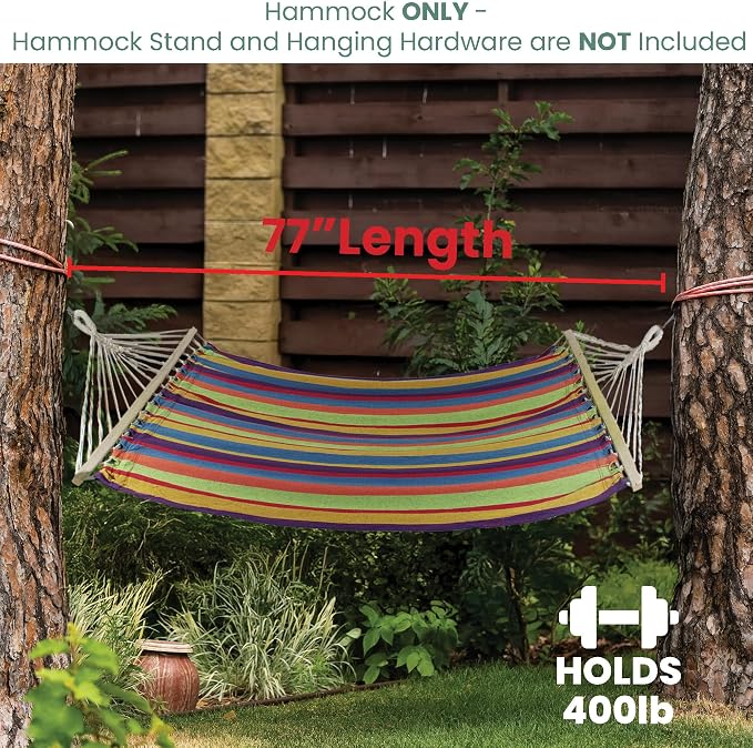 Northlight 32816511 Striped Woven Cotton Double Tree Hammock Multi-Color, Multicolor