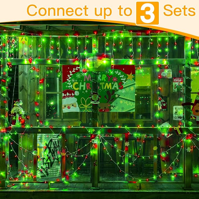 Ollny Icicle Lights for Outside 400LED 32FT, Red and Green Christmas Light with Remote 8Modes Timers Waterproof, Plug in Connectable Hanging Lights for Outdoor Indoor House Roof Holiday