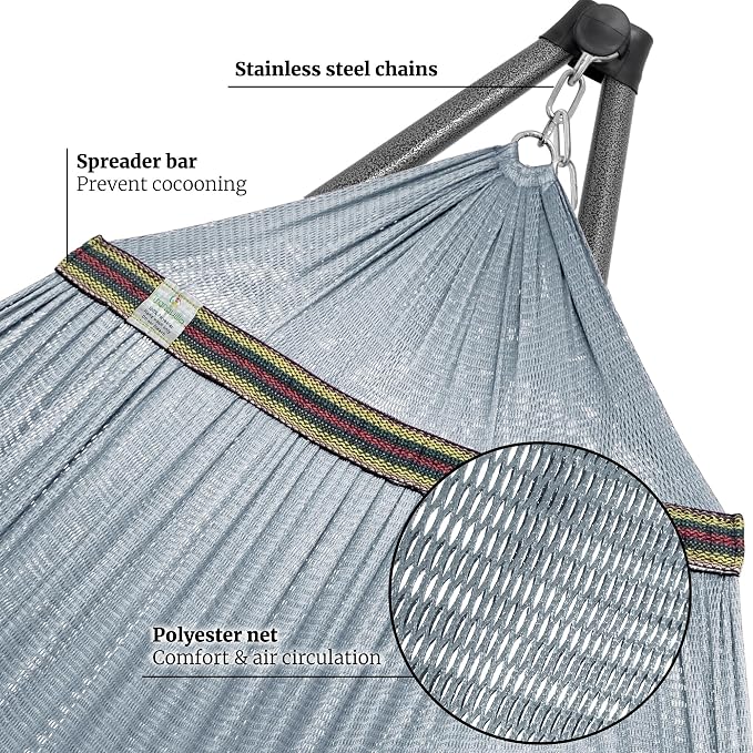 Tranquillo Combo x2 Hammocks with Stand for Outside & Tree Straps, Heavy Duty Hammock with Stand 600lbs for Indoor Outdoor Patio Backyard, x2 Hammocks for 2 Person (Combo - Grey, Medium)