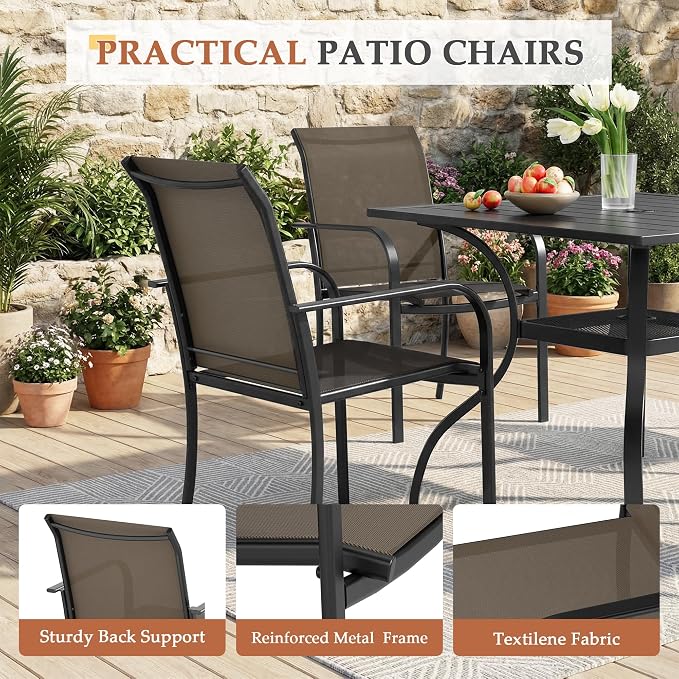 5-Piece Patio Dining Set,4 Person Outdoor Table and Chairs Set, 4 Metal Dining Chairs and Square Outdoor Table with 1.57" Umbrella Hole,Khaki