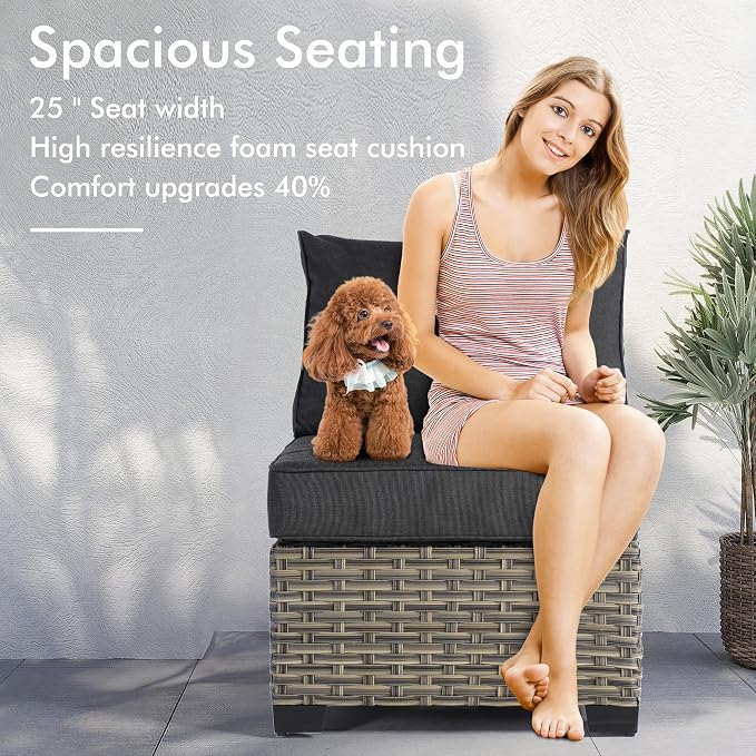 8 Pcs Outdoor Sectional Patio Furniture Set with Ottomans - All Weather Wicker Modular Outside Sectional Couch,Patio Seating Outdoor Conversation Sets for Deck Yard Garden,Black