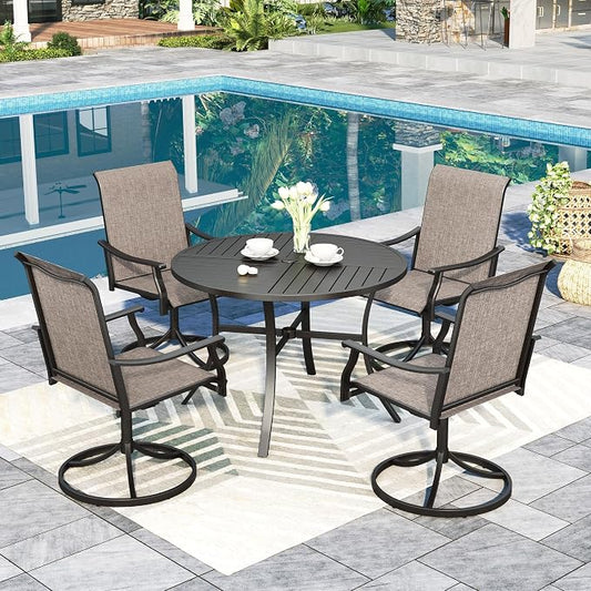Sophia & William Patio Dining Set for 4, Round Metal Table & Swivel Chairs | Iron Table, Textilene Chairs，Rust-Resistant Frame，Weather-resistant, Quick-drying & Breathable, Backyard deck