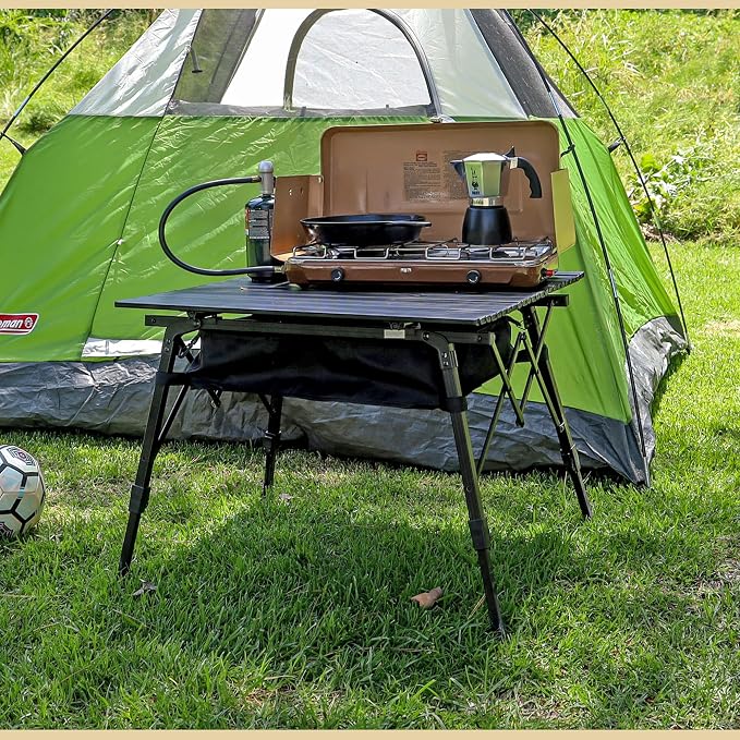 ARROWHEAD OUTDOOR 2-Pack 39" Aluminum Folding Camp Roll Up Table w/Adjustable Height, Undertable Mesh Storage, Carry Bag