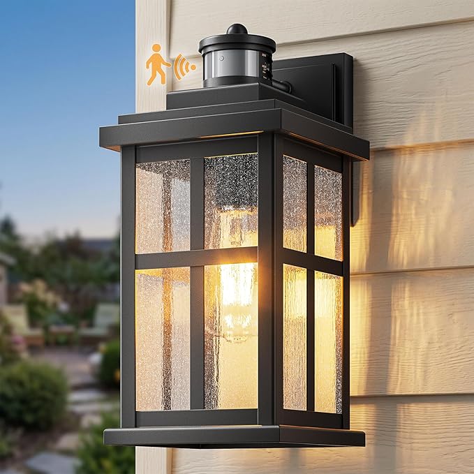 VIANIS Large Motion Sensor Porch Lights Outdoor, Moden Black Dusk to Dawn Exterior Lighting Fixtures Wall Mount for House, Anti-Rust Waterproof Outdoor Sconce Lights for Garage, Coach, Front Door