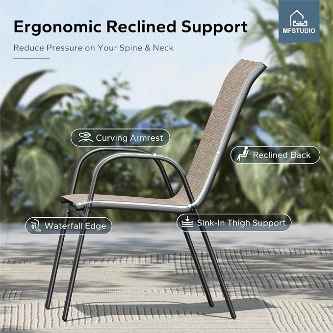 MFSTUDIO Patio Dining Set for 8, Outdoor Table and Chairs Set for Deck Yard Garden, 9 Piece Patio Furniture Dining Set with Stackable Chairs