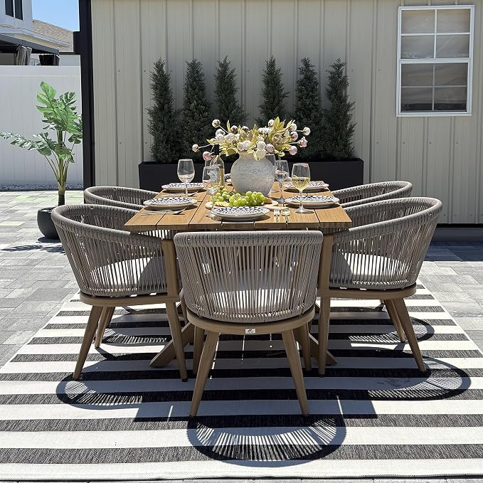 PURPLE LEAF Patio Dining Set for 8 All-Weather Wicker Woodgrain Aluminum 10 Piece Oversized Outdoor Table and Chairs Set Included Cushions for Backyard Indoor Kitchen Outdoor Furniture Set Teak Color