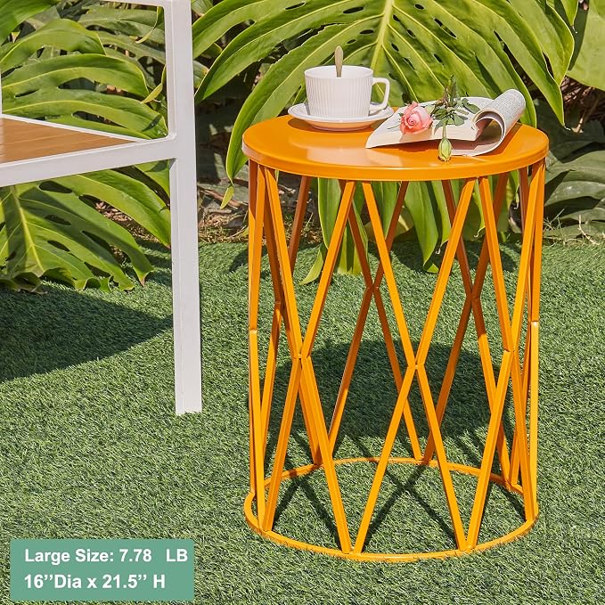 Y&M Set of 3 Stacking Coffee Table for Living Room, Patio Side Table,Indoor End Tables for Bedroom, Outdoor Decorative Garden Stool with Heavy Duty Metal Frame Modern Industrial Decor - Orange