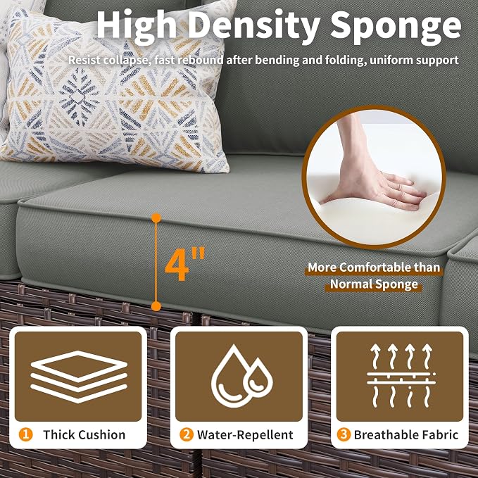 Patio Furniture Set, 6 Pcs Patio Outdoor Sectional, Wicker Outdoor Couch with Swivel Chair, Ottomans, Side Table, 4" Thick Cushion, for Garden Backyard Deck,Dark Grey